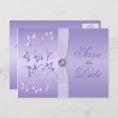 Lavender Floral Jewelled Save the Date Postcard (Front/Back)