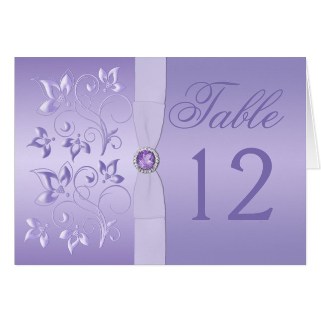 Lavender Floral Jewelled Table Card (Front Horizontal)