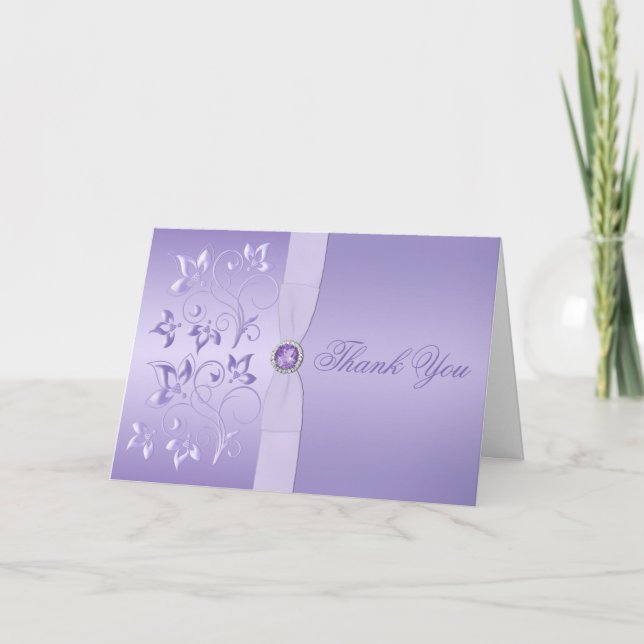 Lavender Floral Jewelled Thank You Card (Front)