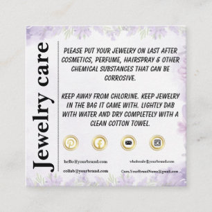 Lavender Floral Jewelry Care Enclosure Card