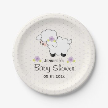 Lavender Floral Lamb Baby Shower Paper Plates by OccasionInvitations at Zazzle