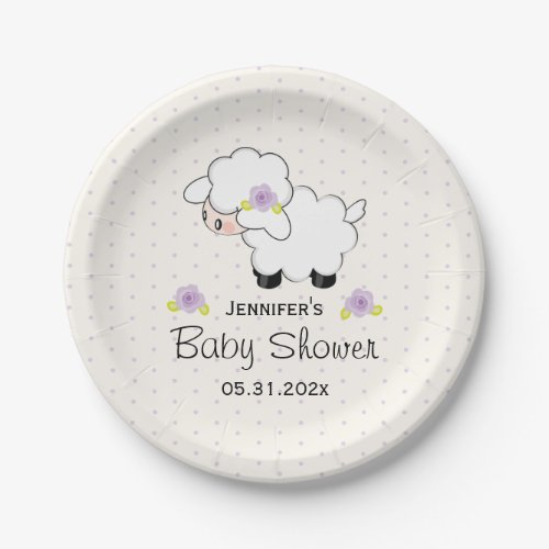 Lavender Floral Lamb Baby Shower Paper Plates