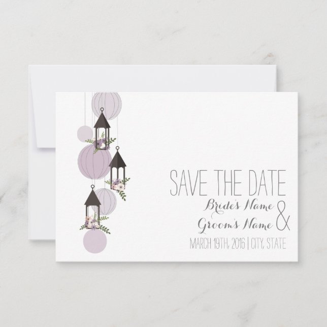 Lavender Floral Lanterns Wedding Save The Date (Front)