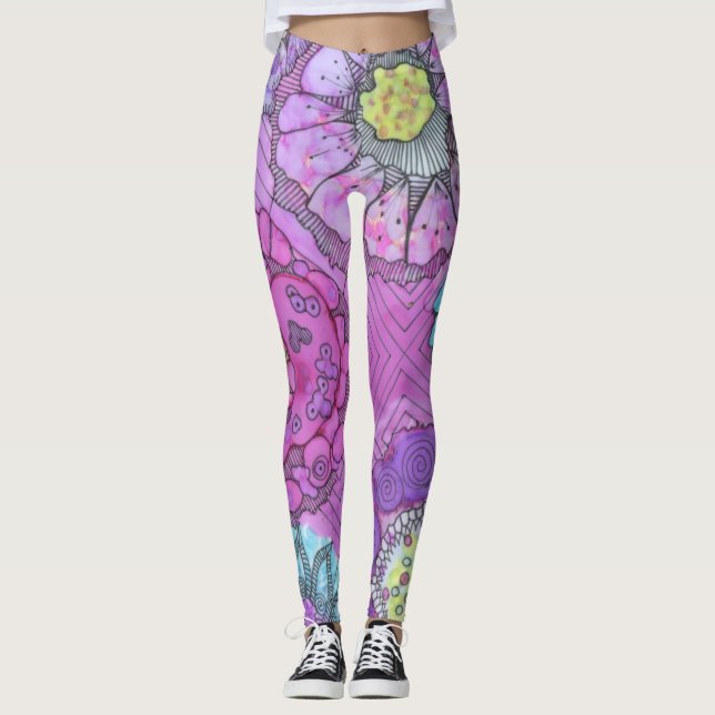 Lavender Floral Leggings (Front)