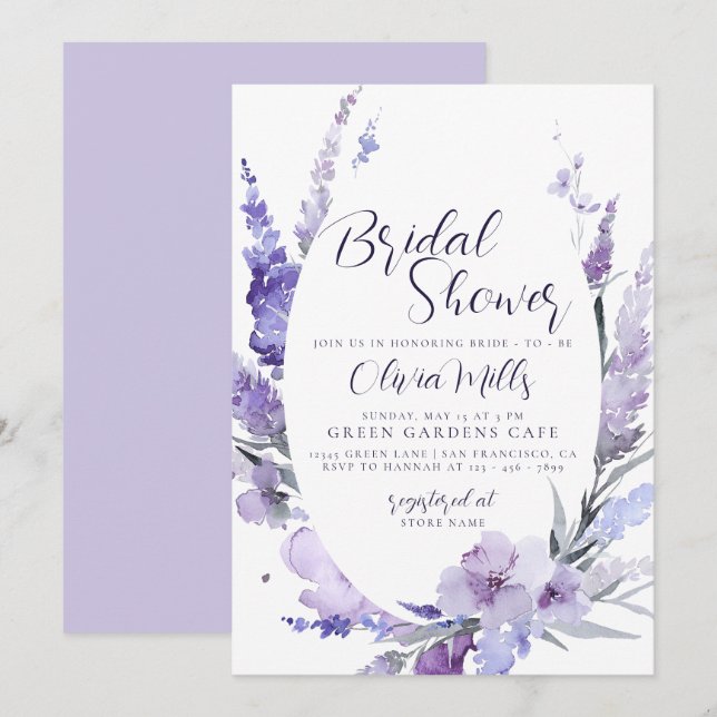 Lavender Floral Lilac Botanical Bridal Shower Invitation (Front/Back)