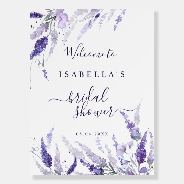 Lavender Floral Lilac Bridal Shower Welcome Sign (Front)