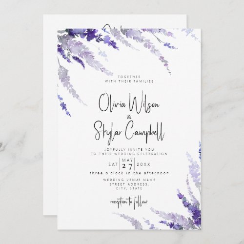 Lavender Floral Lilac QR Code All In One Wedding Invitation
