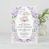 Lavender Floral Little Lamb Baby Sheep Shower Invitation (Standing Front)