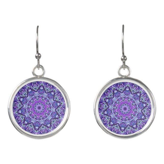 Lavender Floral Mandala Earrings (Front)