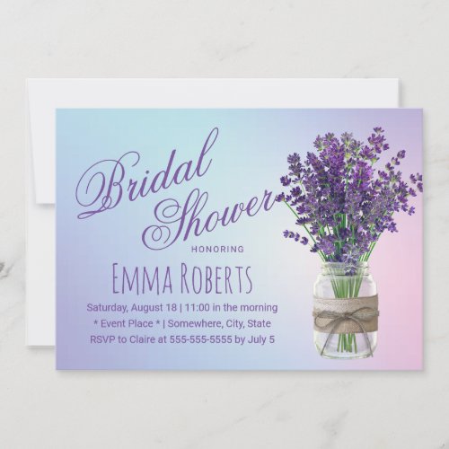 Lavender Floral Mason Jar Pastel Bridal Shower Invitation