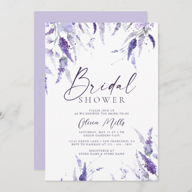 Lavender Floral Mauve Dusty Purple Bridal Shower Invitation (Front/Back)