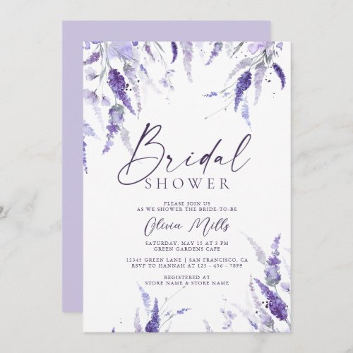 Lavender Floral Mauve Dusty Purple Bridal Shower Invitation