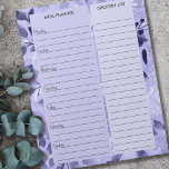 Lavender Floral Meal Planner & Grocery List Notepad<br><div class="desc">Blue and Lavender Floral Meal Planner and Grocery List Notepad to organize your week. This notepad has a weekly planner on every page, with lined sections for each day of the week and a large ruled box for your shopping list. The design has a watercolor floral background in shades of...</div>