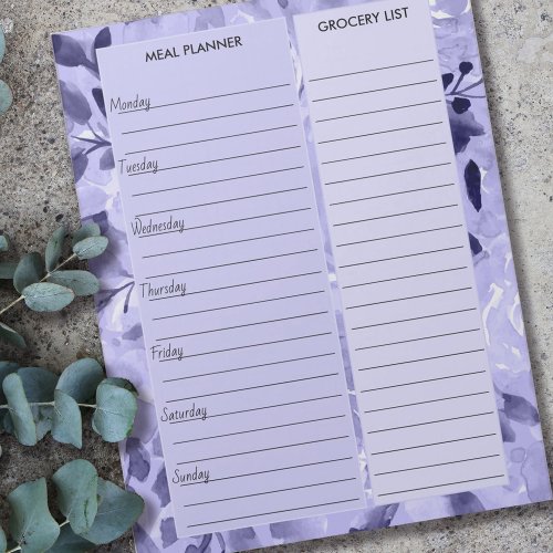 Lavender Floral Meal Planner  Grocery List Notepad