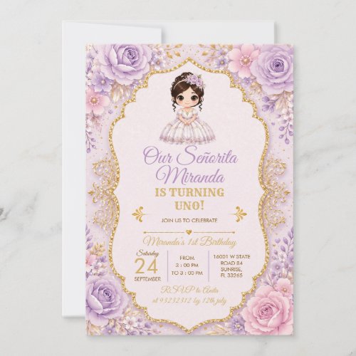 Lavender Floral Mi Bautizo First Birthday  Invitation