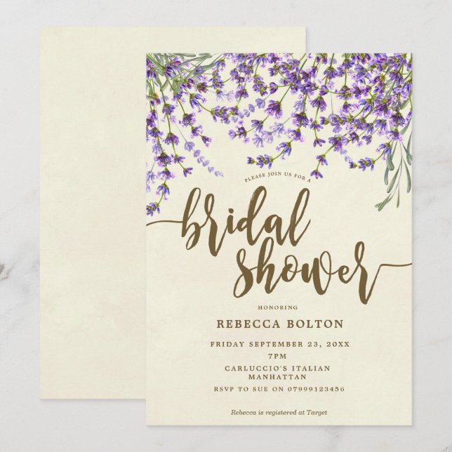 lavender floral modern bridal shower invitation (Front/Back)