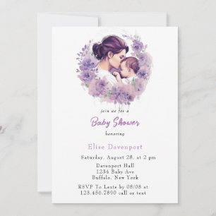Lavender Floral Mommy and Me Girl Baby Shower Invitation