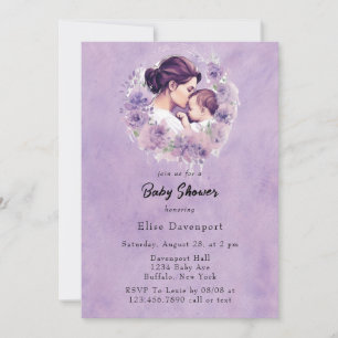 Lavender Floral Mommy and Me Girl Baby Shower Invitation