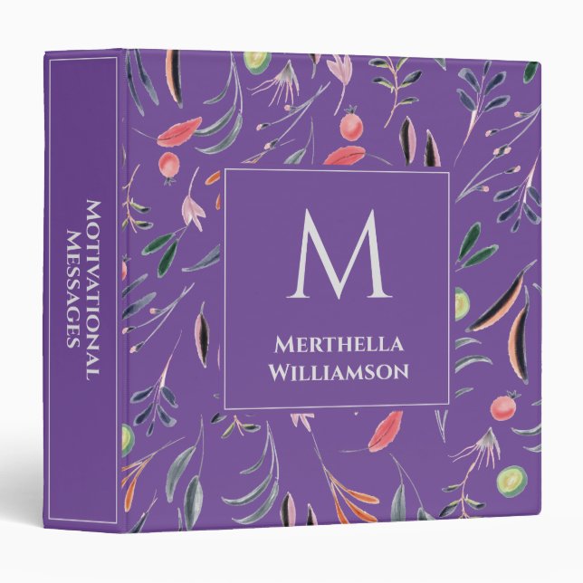 Lavender Floral MONOGRAM Custom Personalized 3 Ring Binder (Front/Spine)