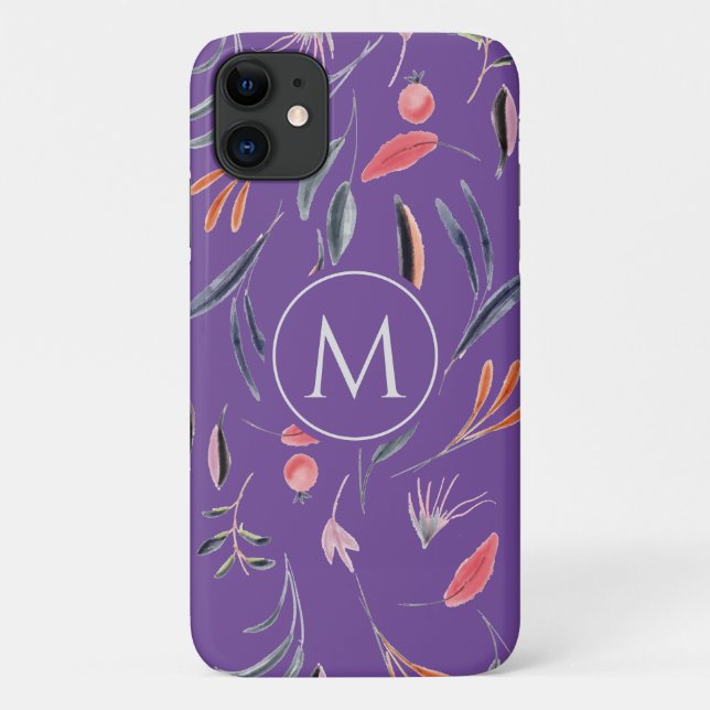 Lavender Floral MONOGRAM Custom Personalized Case-Mate iPhone Case (Back)