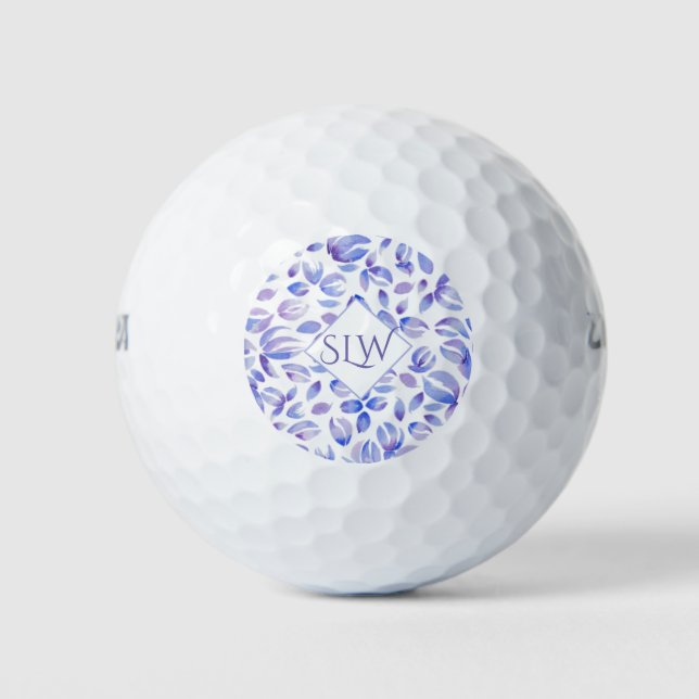 Lavender Floral Monogram Ladies Golf Balls (Front)