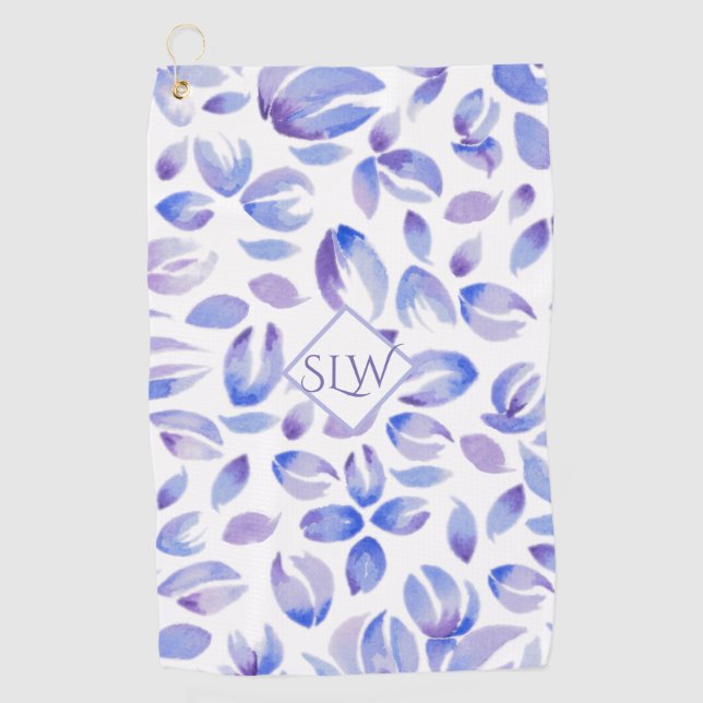Lavender Floral Monogram Ladies Golf Towel (Front)