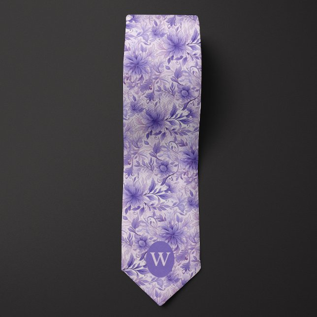 Lavender Floral Monogram Neck Tie (Creator Uploaded)