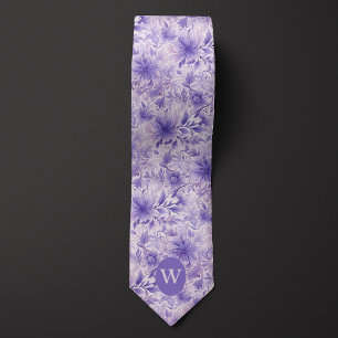 Lavender Floral Monogram Neck Tie