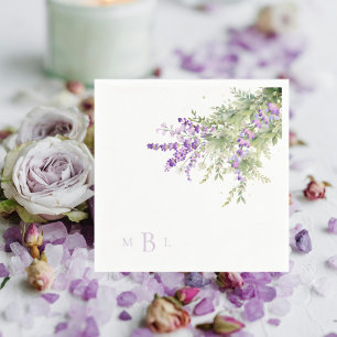 Lavender Floral Monogram Wedding Cocktail Napkins