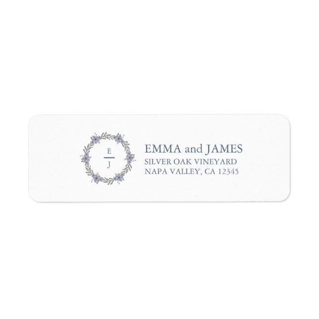 Lavender Floral Monogram Wedding Return Address Label (Front)