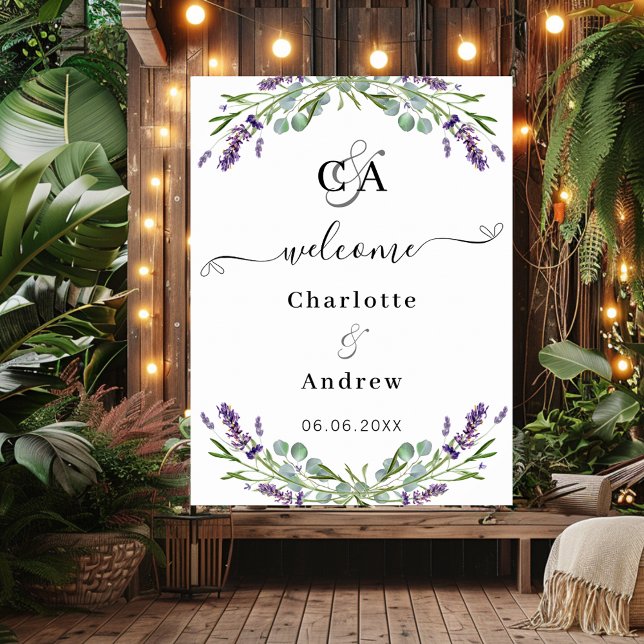 Lavender floral monogrammed welcome wedding sign (Creator Uploaded)
