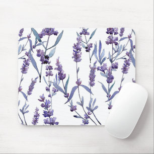 Lavender Floral On White Mouse Pad