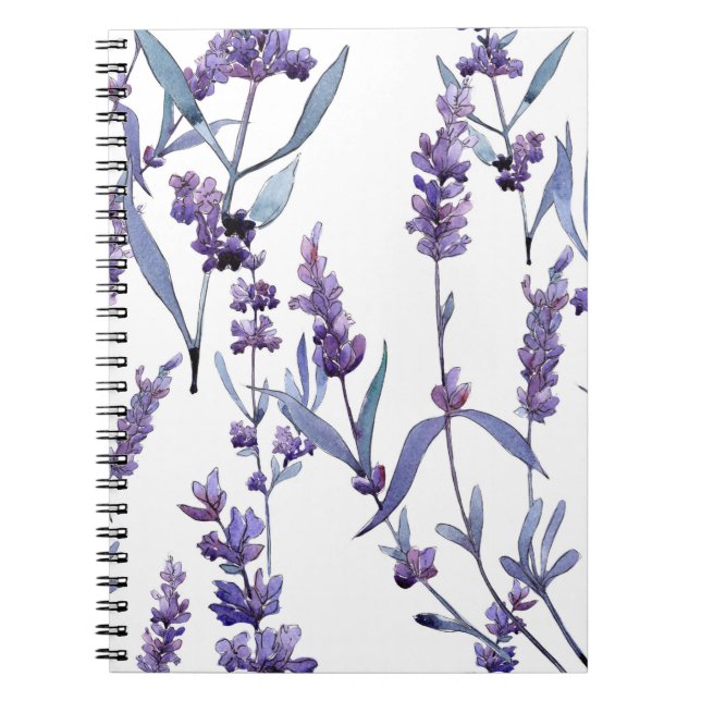 Lavender Floral On White Notebook (Front)