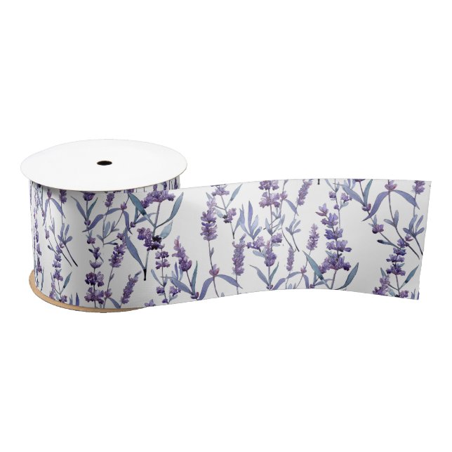 Lavender Floral On White Satin Ribbon (Spool)