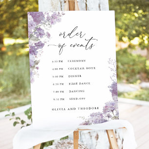 Lavender Floral Order of Events Wedding Sign
