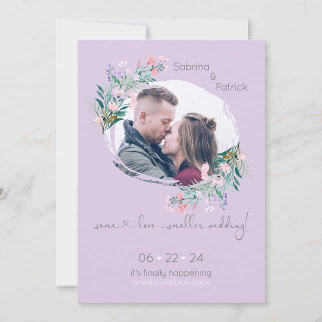 Lavender Floral Paint Stroke Frame  Save The Date (Front)