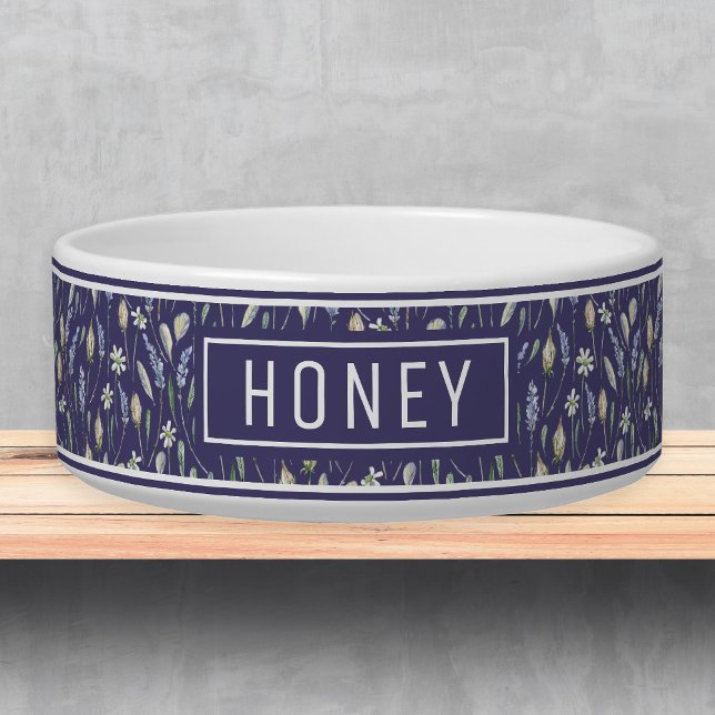 Lavender Floral Pattern Name Template Pet Bowl (Creator Uploaded)