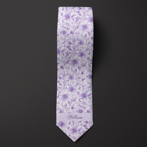 Lavender Floral Pattern Neck Tie