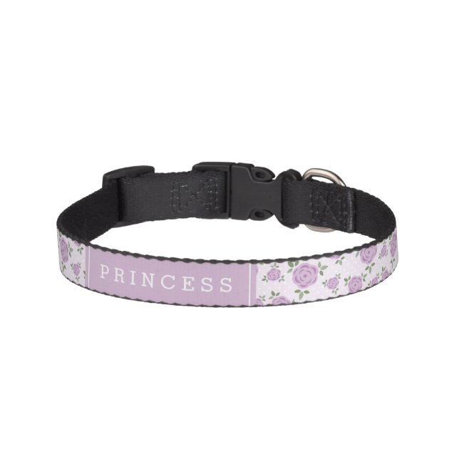 Lavender Floral Pattern Personalized Pet Collar (Front)