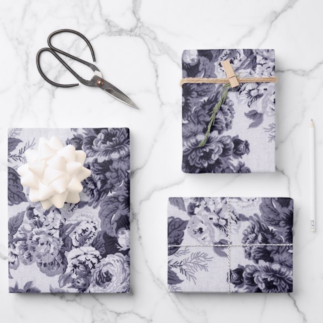Lavender Floral Peonies Dahlias Asters Roses Wrapping Paper Sheets (Front)