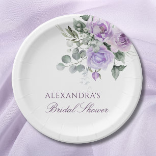 Lavender Floral Peony Bridal Shower Paper Plates