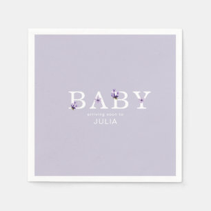 Lavender Floral Personalized Baby Shower Cocktail Napkins