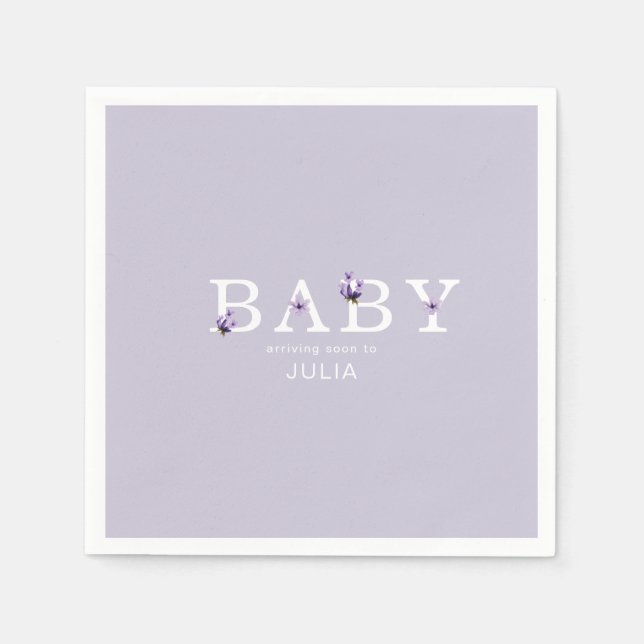 Lavender Floral Personalized Baby Shower Cocktail Napkins (Front)