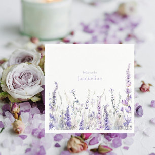 Lavender Floral Personalized Name Bridal Shower Napkins