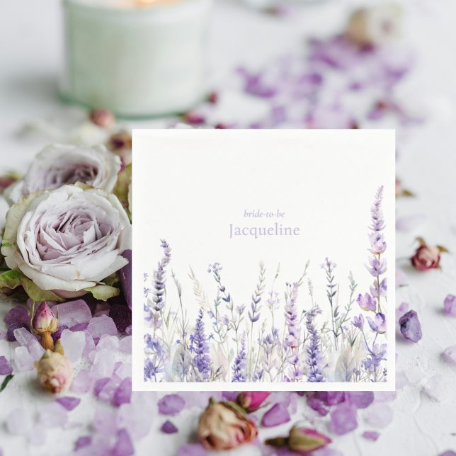 Lavender Floral Personalized Name Bridal Shower Napkins (Creator Uploaded)