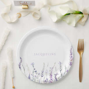 Lavender Floral Personalized Name Shower Paper Plates