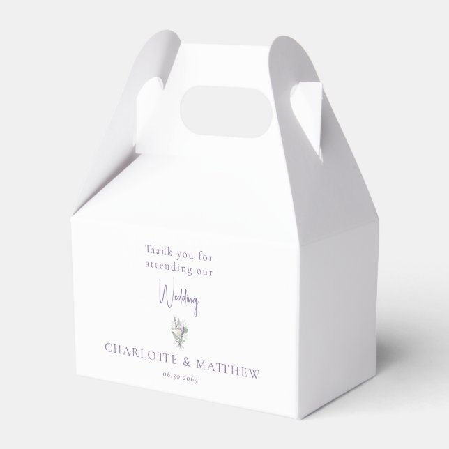 Lavender Floral Personalized Names Wedding Favor Boxes (Front Side)