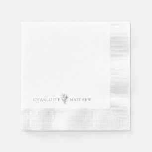 Lavender Floral Personalized Names Wedding Napkins