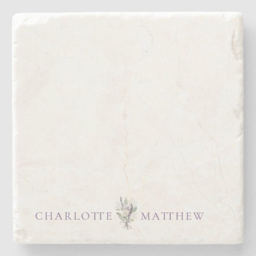 Lavender Floral Personalized Names Wedding Stone Coaster