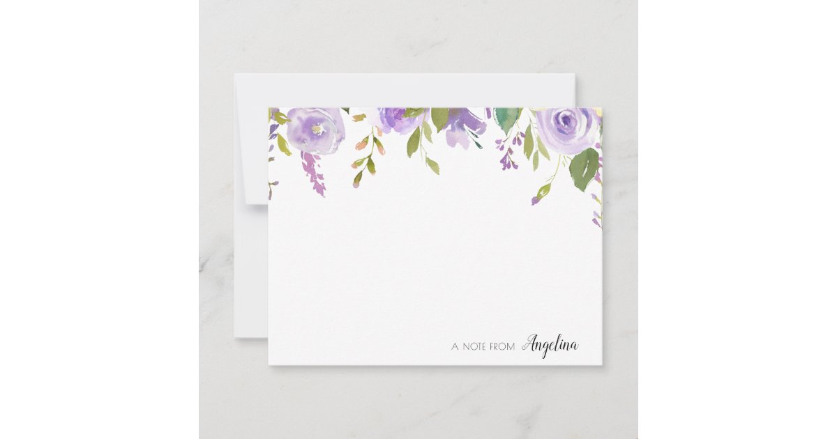 lavender floral personalized note card | Zazzle
